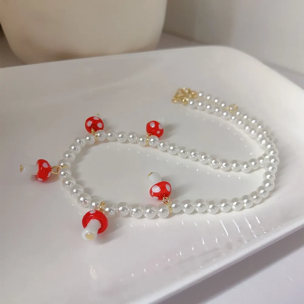 Red Glazed Mushroom Pendant Necklace