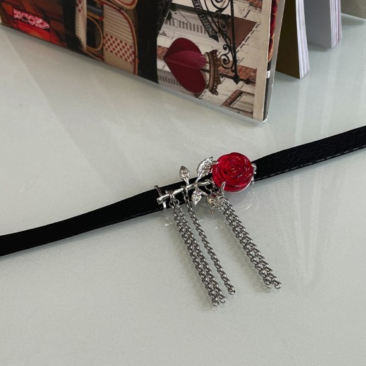 Red Rose Dark Tassel Necklace For Women