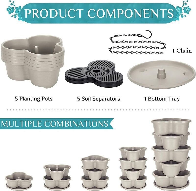 5 Tier Garden Tower Stackable Planter Pots