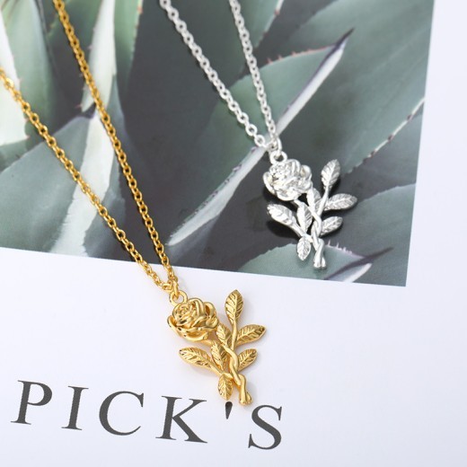 Three-dimensional Rose Necklace Stainless Steel Necklace