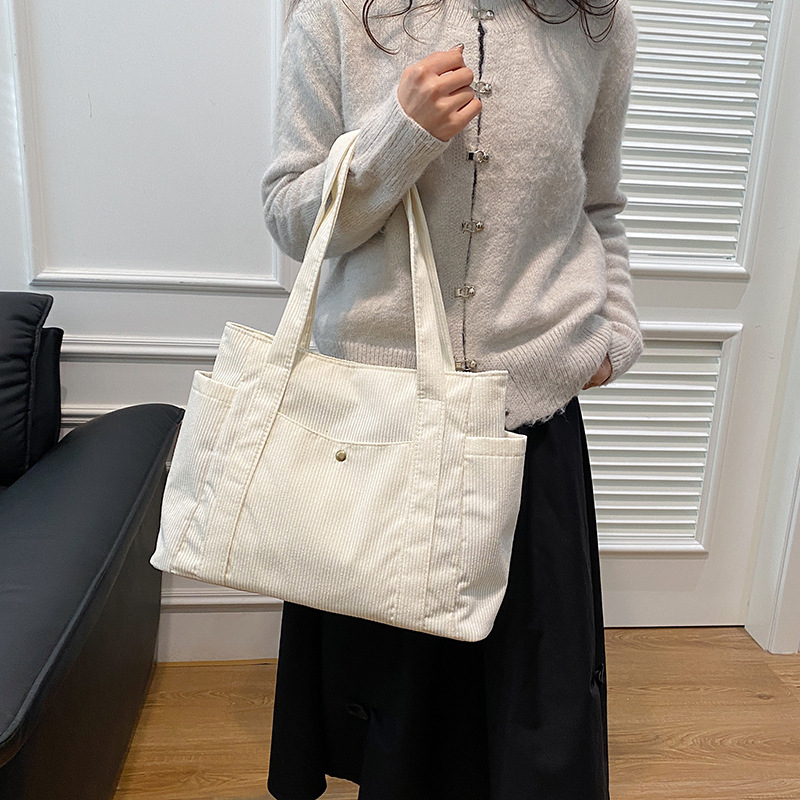 Corduroy Tote Bag College Students Class Commuter Shoulder Bag