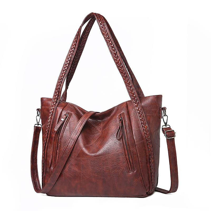 Tote Bag Large-Capacity Stitching Soft Leather Shoulder Bag