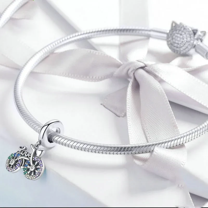 Beaded Bracelet 925 Bicycle Pendant