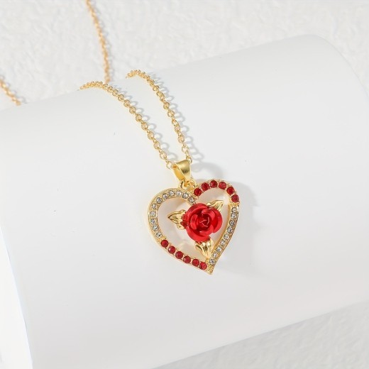 Rose Diamond Peach Heart Pendant Gift