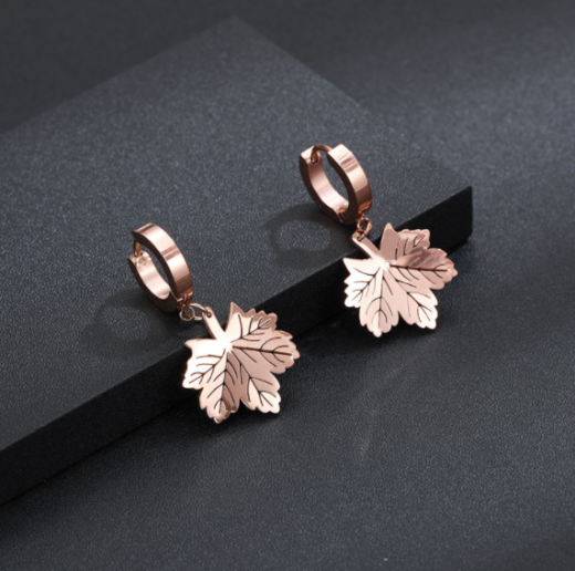 One Leaf Rich Earrings Rose Gold Plated Earrings
