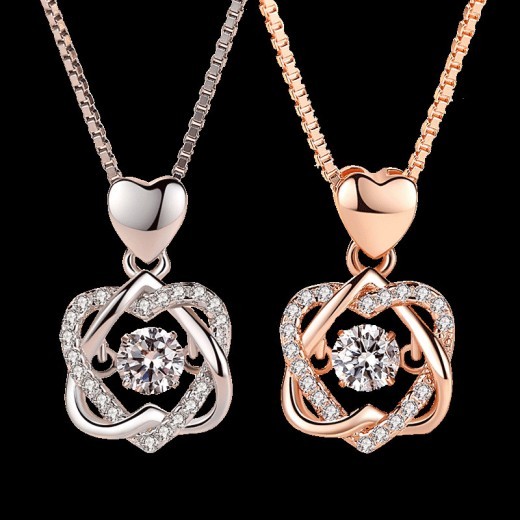 Heart Necklace Female 925 Silver Plated Rose Gold Pendant