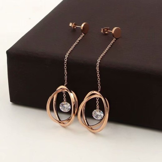 Hollow Ball Hanging Single Diamond Zircon Rose Gold Earrings