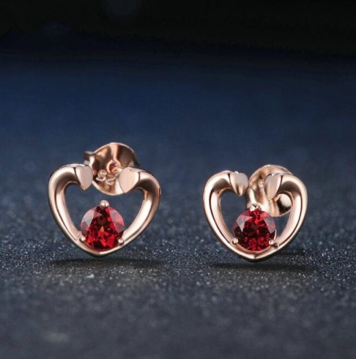 S925 Pure Silver Natural Garnet Rose Gold Stud Earrings