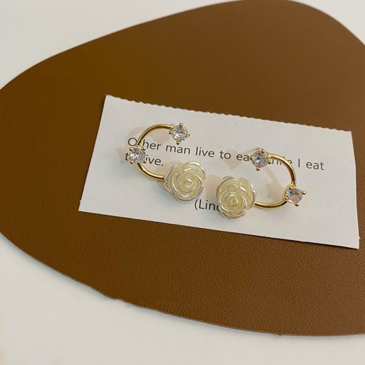 White Rose Rhinestone Silver Stud Earrings Simple French