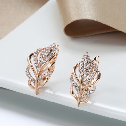 Fashion Zircon Earrings Personalized Creative Rose Gold Hollow Leaves Ear Clip