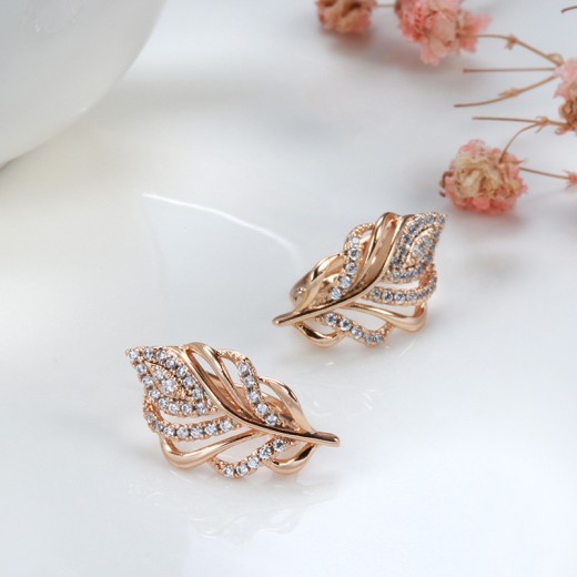 Fashion Zircon Earrings Personalized Creative Rose Gold Hollow Leaves Ear Clip