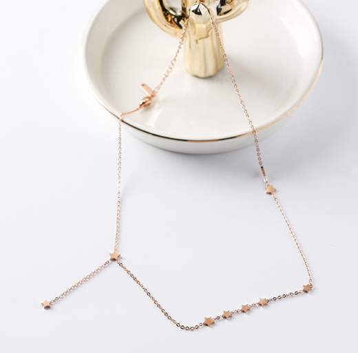 Fashion temperament stars little side fringed titanium steel rose gold clavicle chain