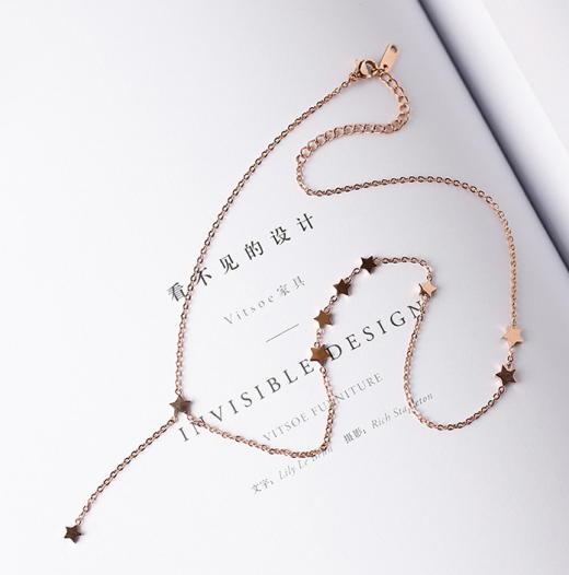 Fashion temperament stars little side fringed titanium steel rose gold clavicle chain