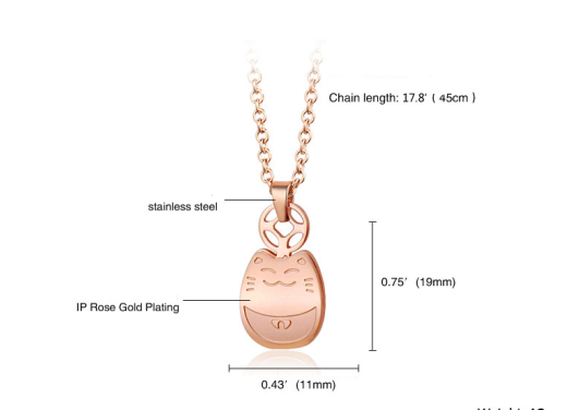Lucky Little Chinchilla Rose Gold Plated Titanium Steel Necklace