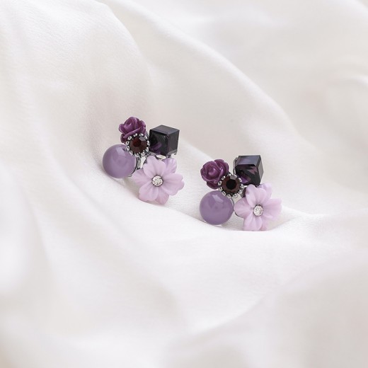 Wild Rose Bouquet Stud Earrings Geometric Purple Wild Flower