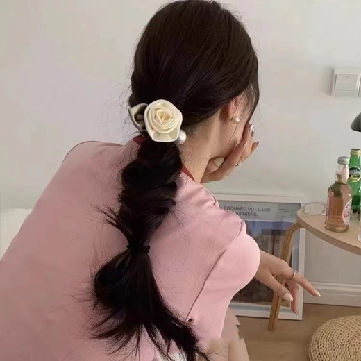 Satin Retro Rose Hair Ring Headdress French Flower Simple