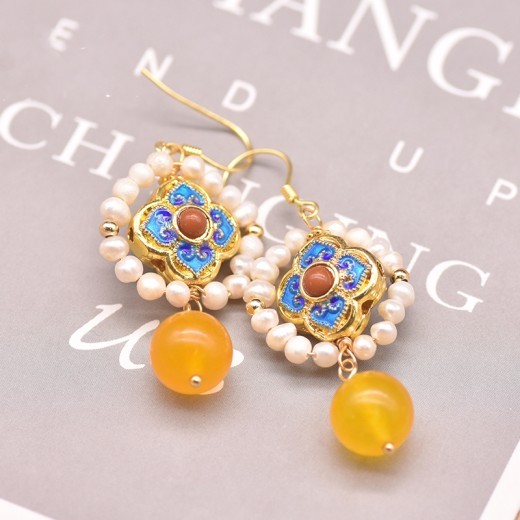 Blue Earrings Natural Freshwater Pearl Jade Earrings Female Jewelry