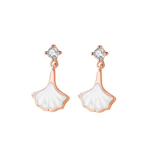 Sansheng Apricot Female Korean Style Design Net Red Small Skirt Rose Gold Fritillary Earrings