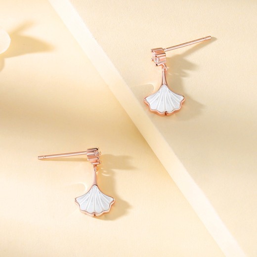 Sansheng Apricot Female Korean Style Design Net Red Small Skirt Rose Gold Fritillary Earrings