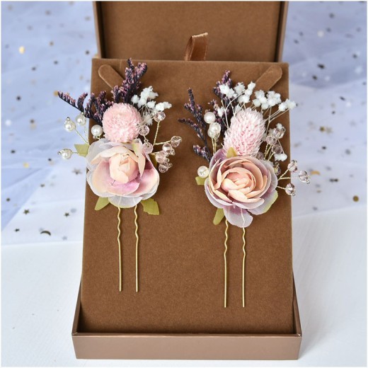 Bride Headwear Dry Flower Rose Three Piece Set Of Stylish Flower Pure Handwoven Hair Accessories