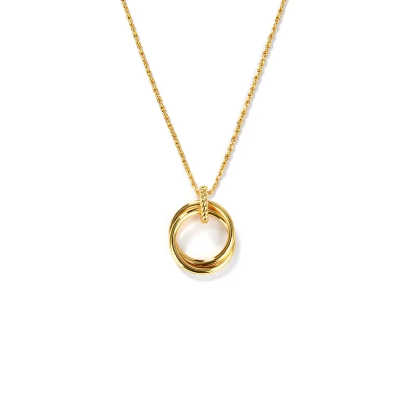 Retro Affordable Luxury Advanced Simple Style Design Double Ring Circle Necklace
