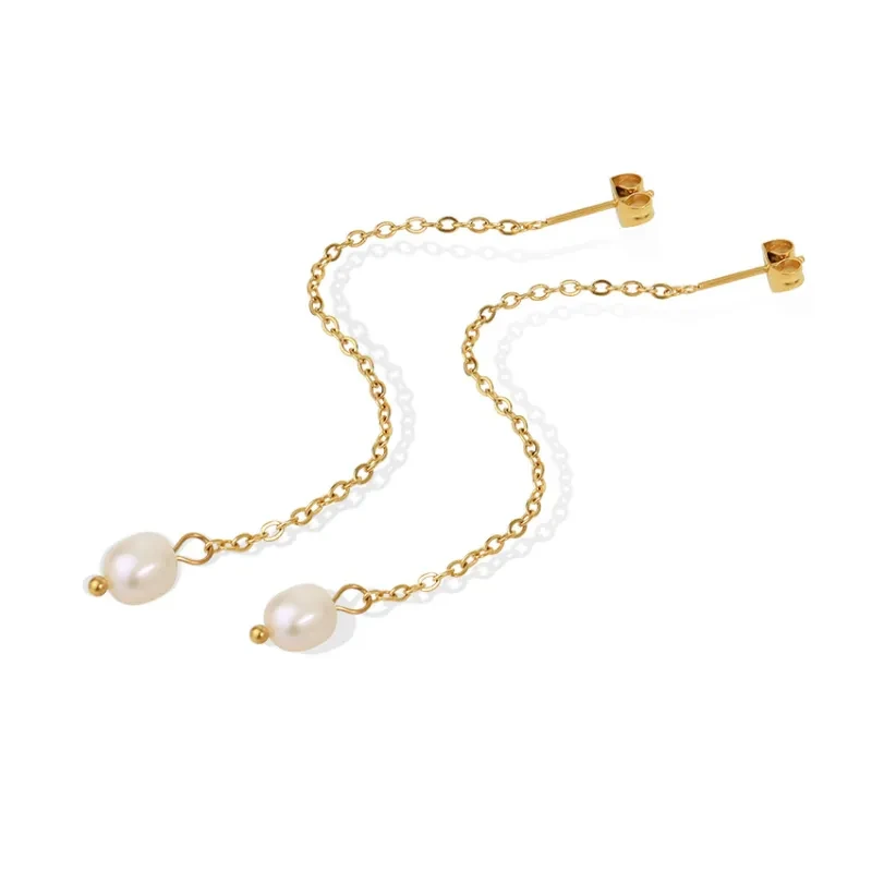 Light Luxury High Quality Advanced Classic Natural Baroque Pearl Chain Earrings