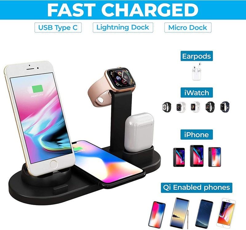 Wireless Charging Dock Station 4 in 1 iPhone AirPod Apple Watch Charger