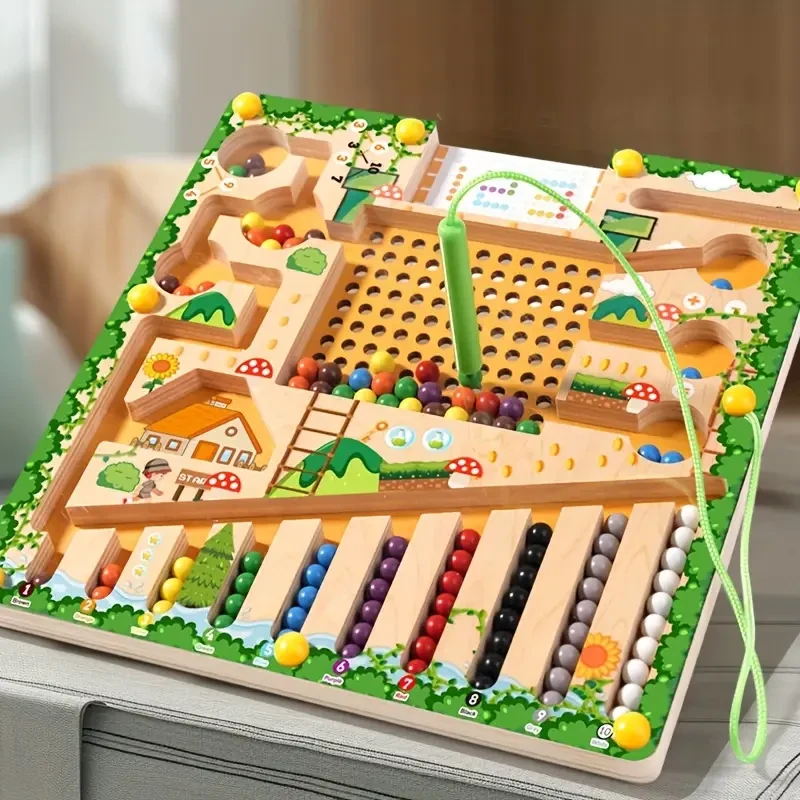 1pc Wooden Maze Puzzle Game - Multi-Functional Educational Toy for Color Sorting