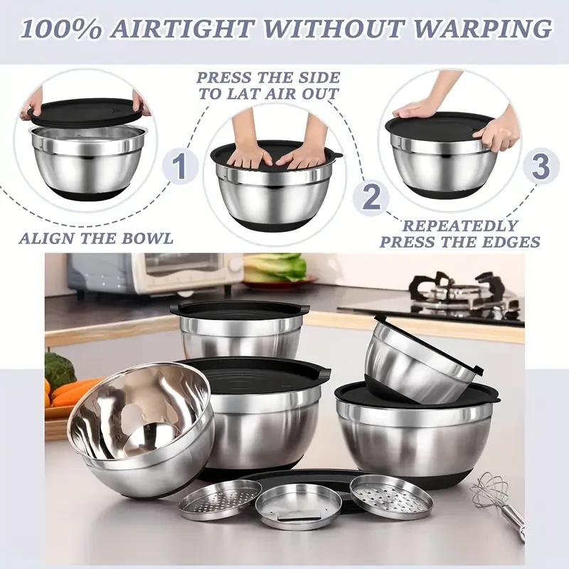 YUHUPHYLLIC Stainless Steel Mixing Bowl Set with Lid And Grinder