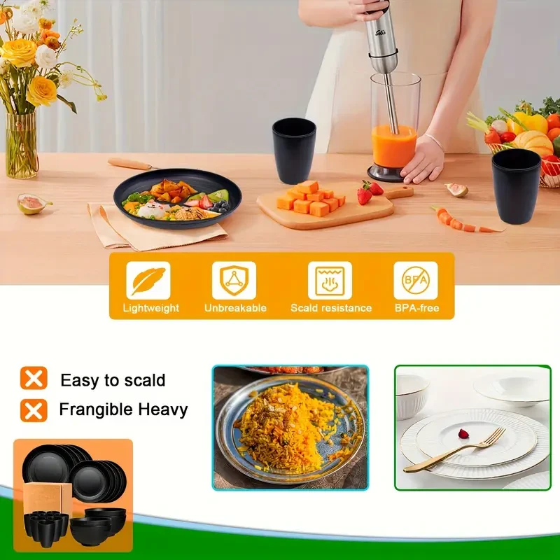 16pcs Wheat Straw Dinnerware