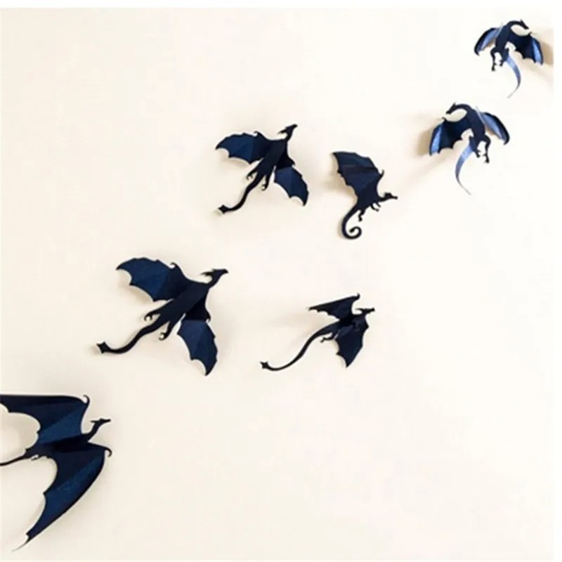 7pcs/lot 3D Gothic Dragon Wall Sticker - Stereoscopic Dragon Wallpaper for Home