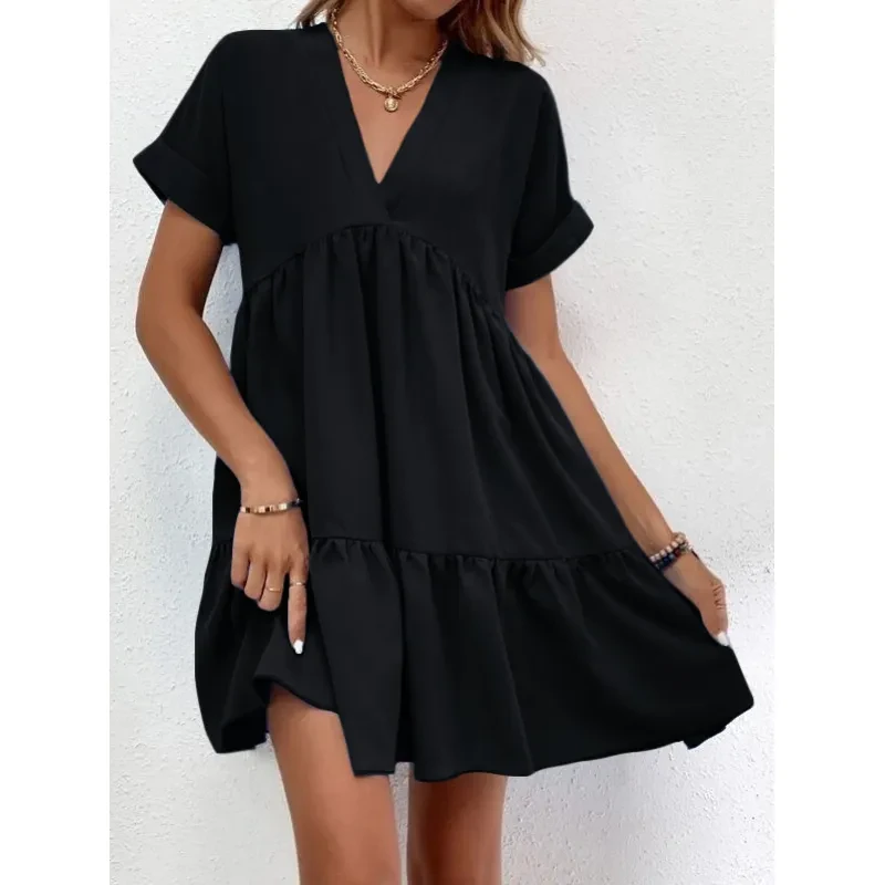 New Short-sleeved V-neck Dress Summer Casual For Women