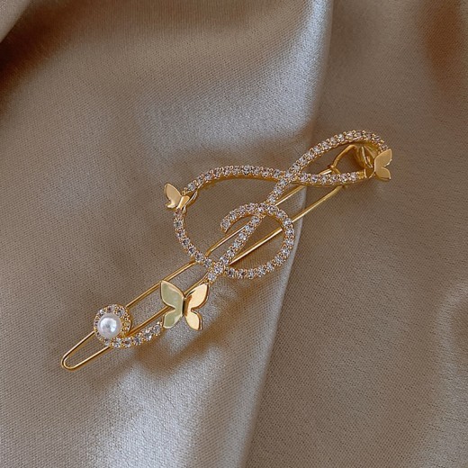 Diamond Pearl Musical Note Butterfly Hairpin