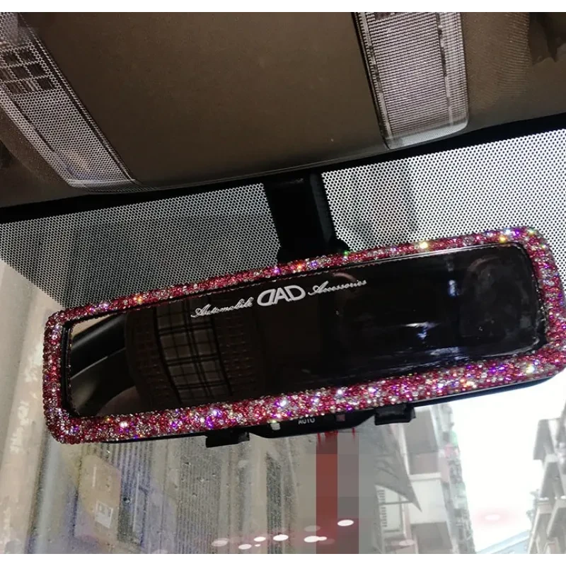 Car Interior Rearview Mirror Decor Charm Crystal Bling Diamond Ornament Rear View Mirror Cover Women Auto Accessories
