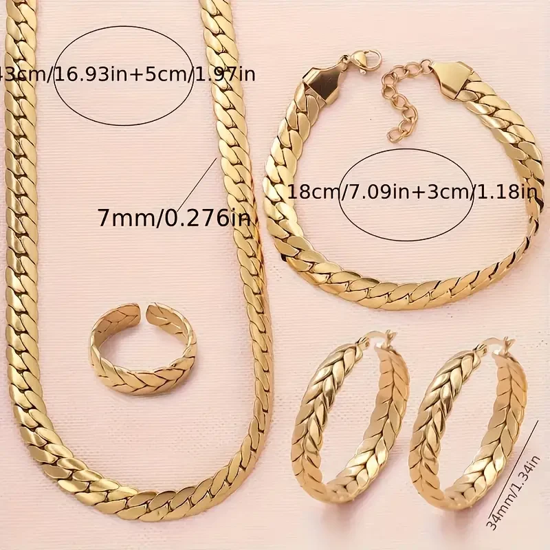 A Four Piece Jewelry Set with 925 Silver Cuban Chain Design