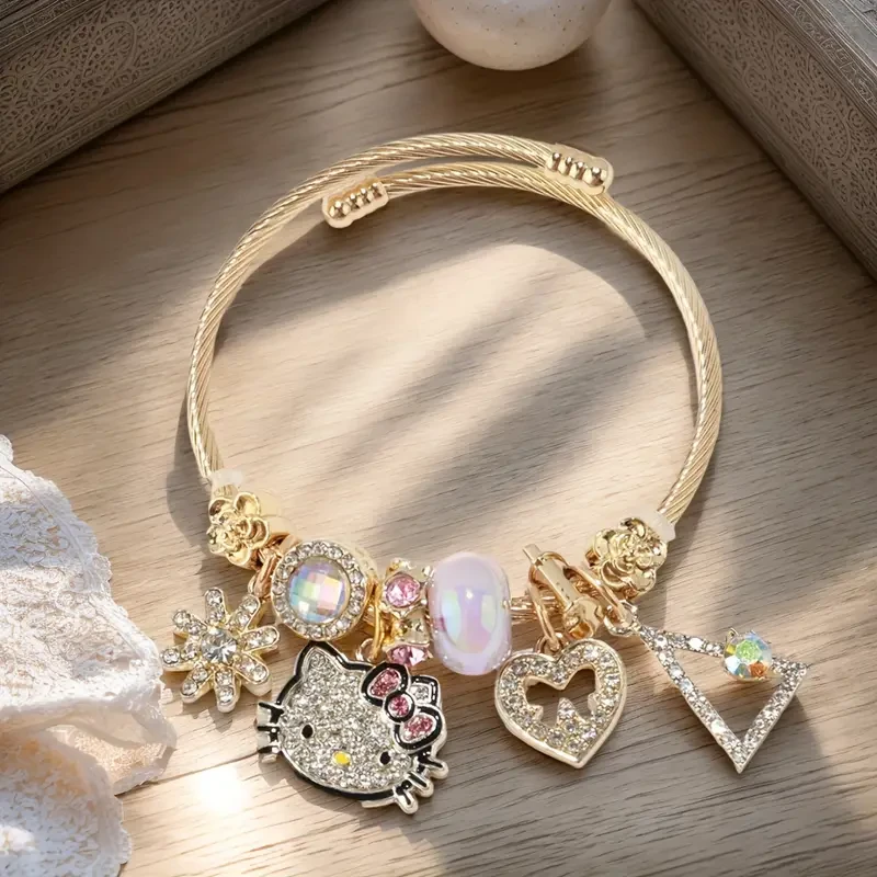 Sanrio Hello Kitty Charm Bracelet with Synthetic Synthetic Zirconia Pendant