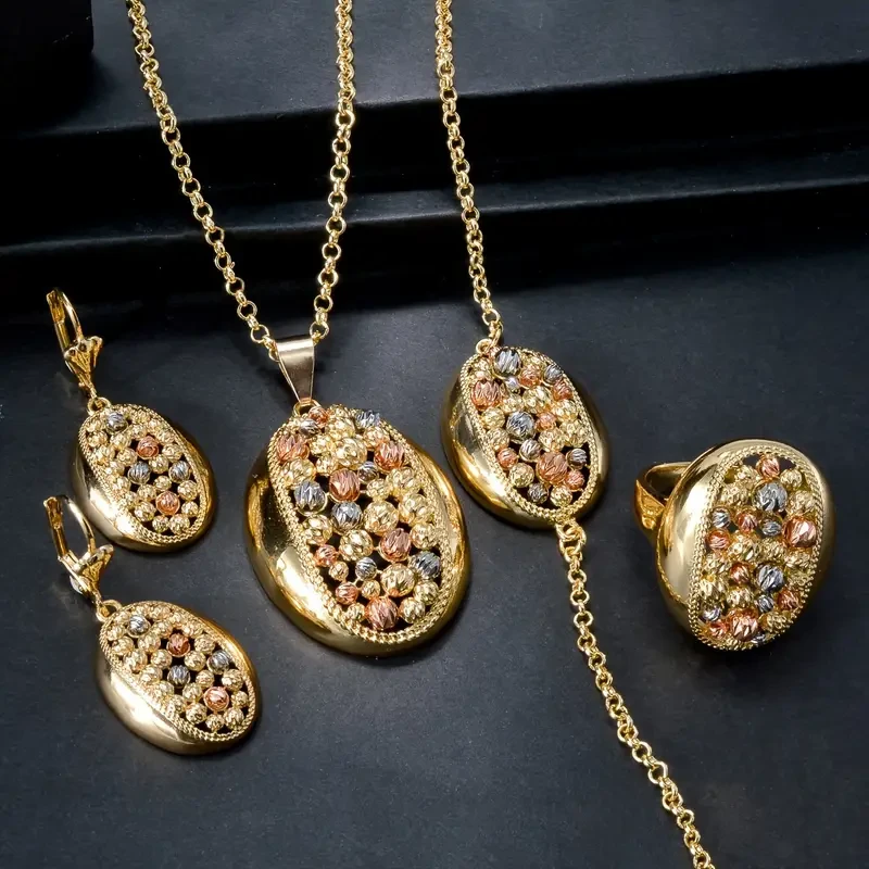 A Popular Set of Women'S Jewelry Including a Golden Copper Necklace Pendant