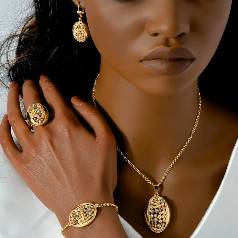 A Popular Set of Women'S Jewelry Including a Golden Copper Necklace Pendant