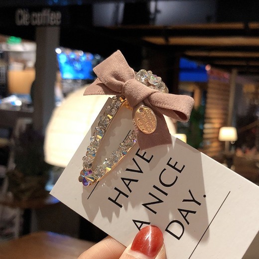 Cute bow rhinestone bangs clip