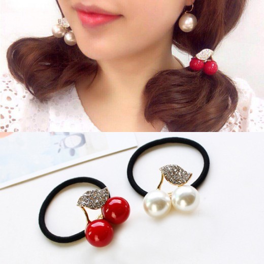 Small And Cute Rhinestone Cherry Hair Rope