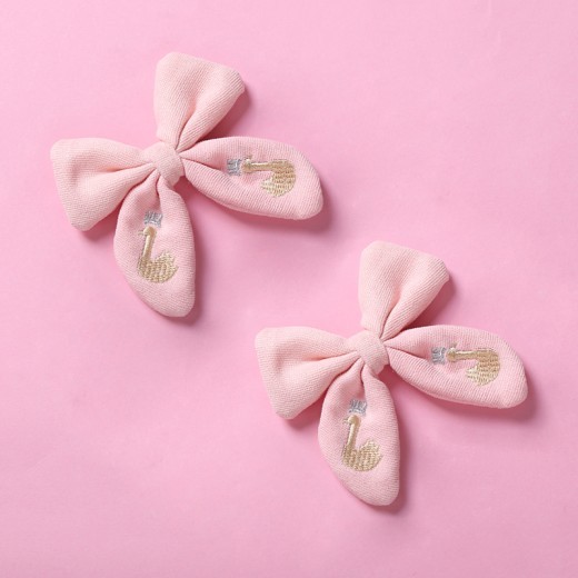 Beautifully Embroidered Cotton Children's Bow Hair Clip