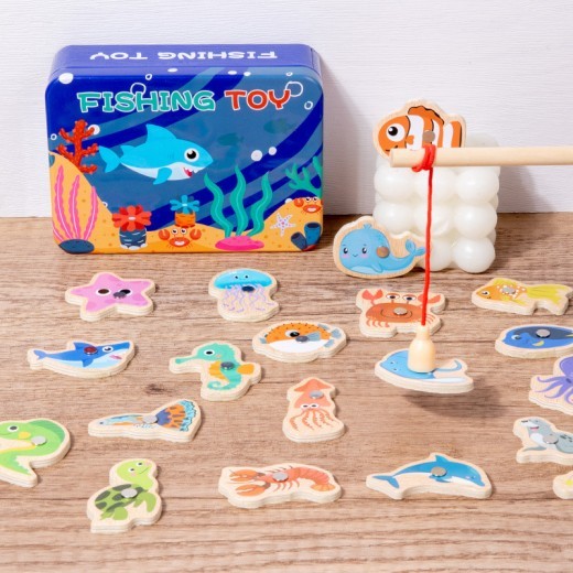 Children's Magnetic Fishing Toy Iron Box Wooden Baby Brain And Intelligence Suit