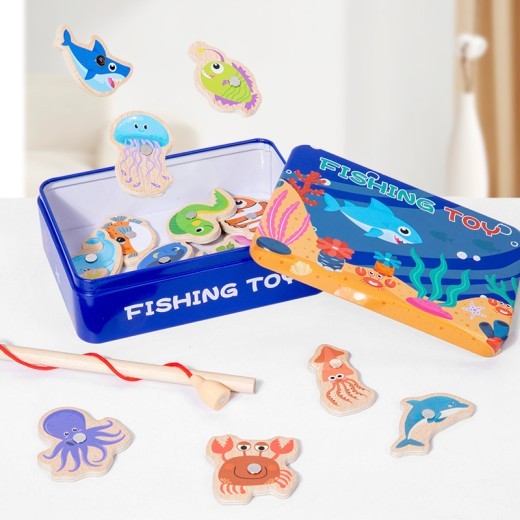 Children's Magnetic Fishing Toy Iron Box Wooden Baby Brain And Intelligence Suit