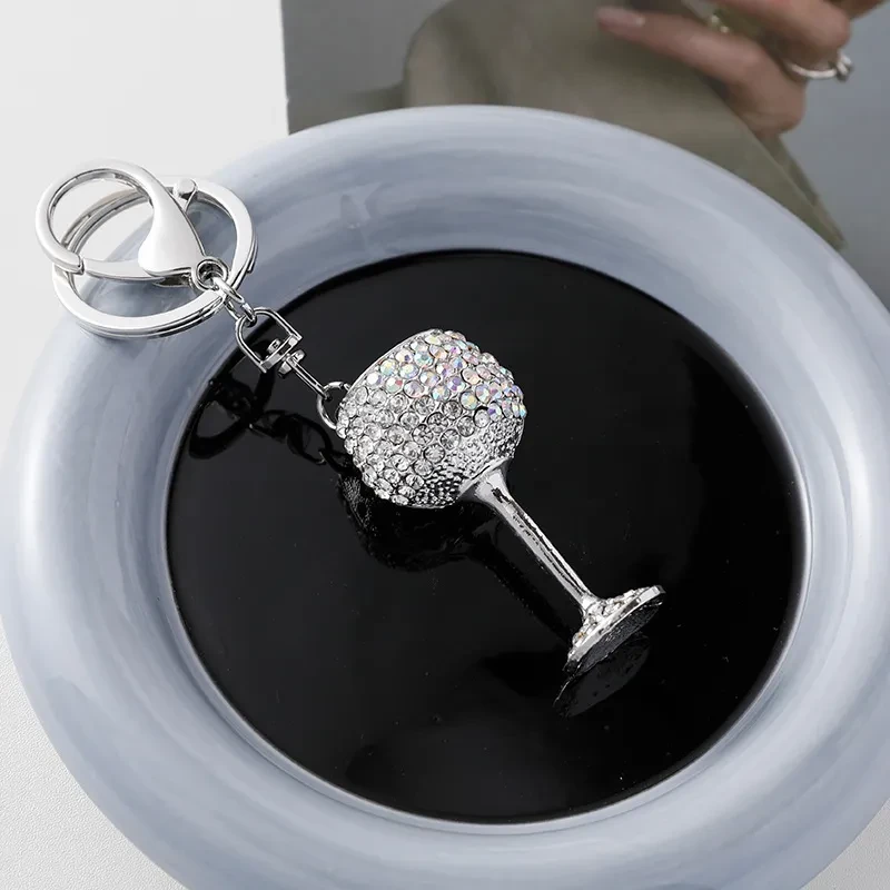 Metal Three-dimensional Wine Glass Design Keychain