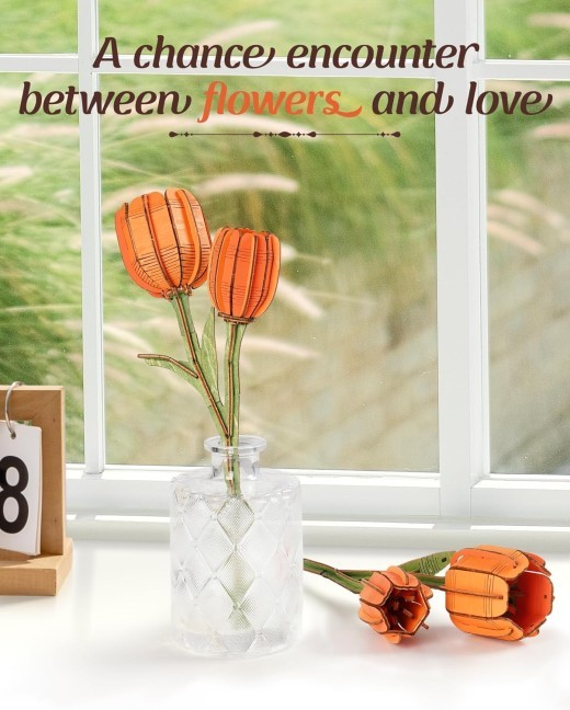 Rowood 3D Puzzle DIY Wooden Flower Artificial Flowers Model Kits To Build Craft Set For Adults Home Decor Valentine Day Gift Kit For Women Men Teens