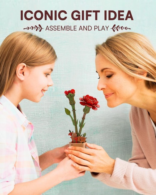ROlife 3D Puzzle Flowers Bouquet Wooden Craft Model Kits For Adults DIY Eternal Flowers Romantic Gift For Women Men Teens Valentine Day Mother Day Birthday Gift Red Carnation