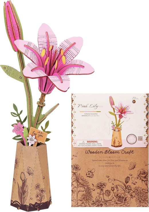 ROBOTIME 3D Puzzle Flowers Wooden Model Kits For Adults DIY Artificial Flowers Home Decor Living Room Office Gifts For Women Men Teens