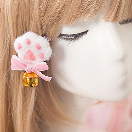 Handmade bow hairpin, bell side clip cat paw