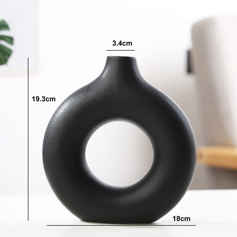 Nordic Circular Hollow Ceramic Donut Vase - Elegant Flower Pot for Home, Living Room, Office, and Desktop Decor