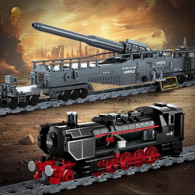 Intricate WWII Era Military Railroad Scene with Detailed Cannon & Locomotive